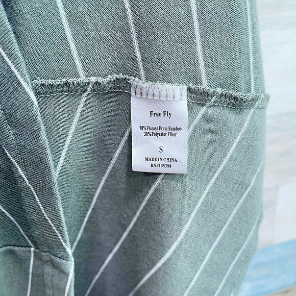 Free Fly Raglan Sleeve T Shirt Dress Green White Stripe Casual Womens Small - Picture 6 of 6